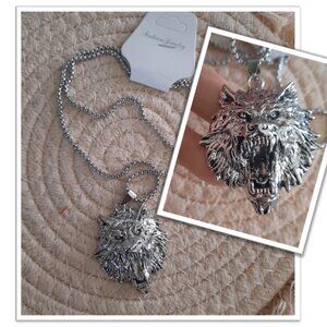 Men's Stainless Steel Gothic Necklace - Wolf Pendant, NEW!